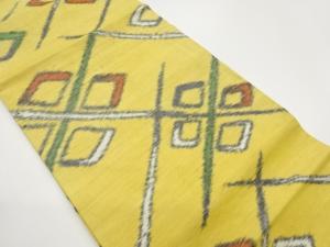 手織り紬変わり格子に菱模様織出し名古屋帯